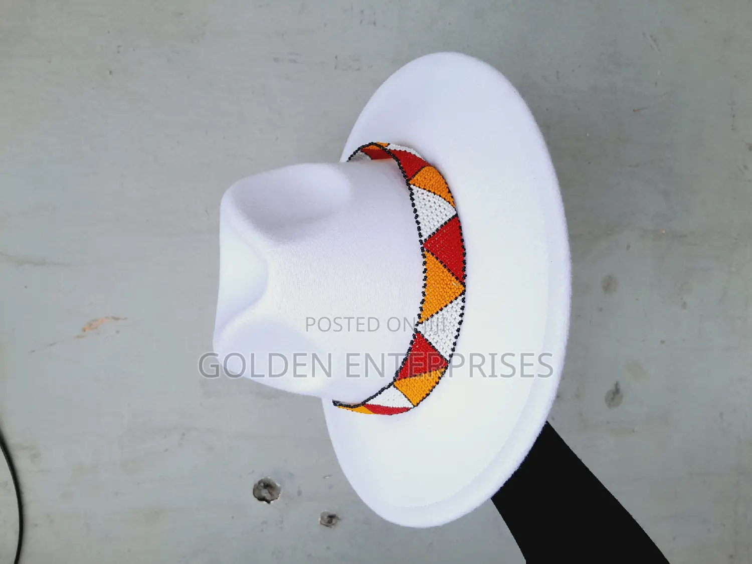 White Wide Brim Beaded Fedora Hat
