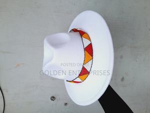 White Wide Brim Beaded Fedora Hat - thumbnail 2