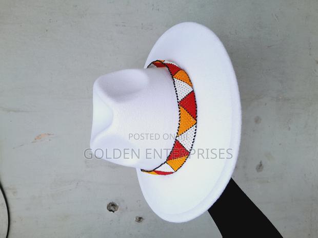 White Wide Brim Beaded Fedora Hat - main view