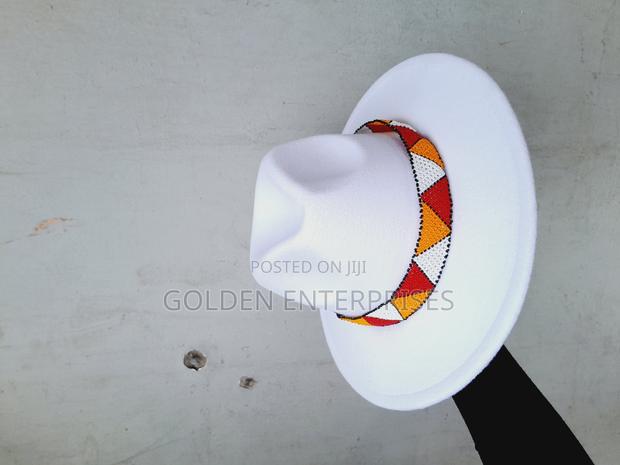 White Wide Brim Beaded Fedora Hat - thumbnail 3