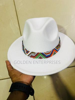 White Wide Brim Beaded Fedora Hat - thumbnail 2