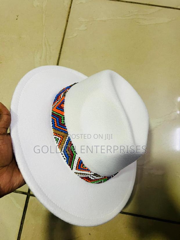 White Wide Brim Beaded Fedora Hat - thumbnail 3