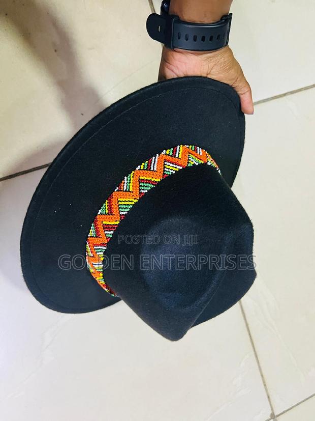Black Wide Brim Beaded Fedora Hat - main view
