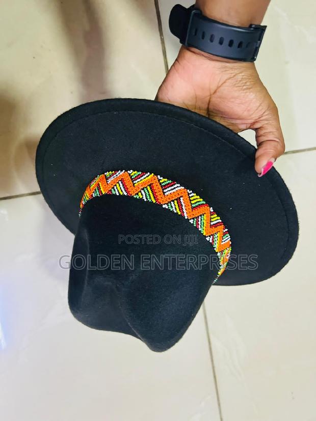 Black Wide Brim Beaded Fedora Hat - thumbnail 2