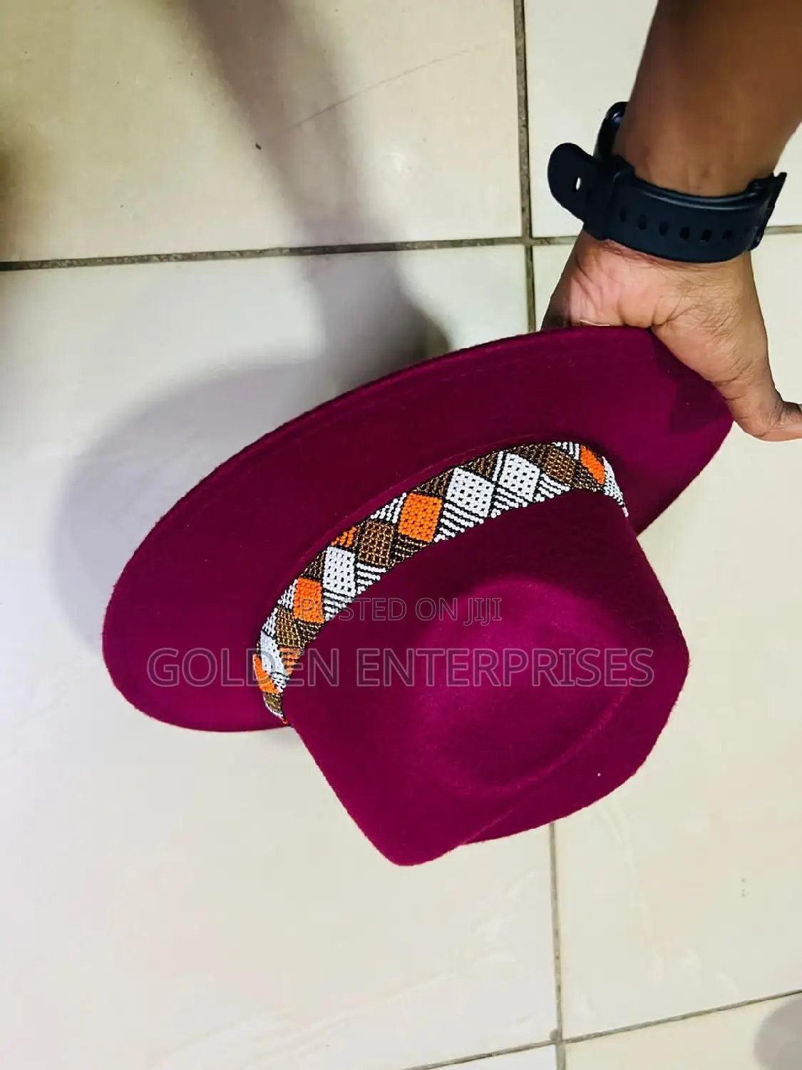 Maroon Wide Brim Beaded Fedora Hat