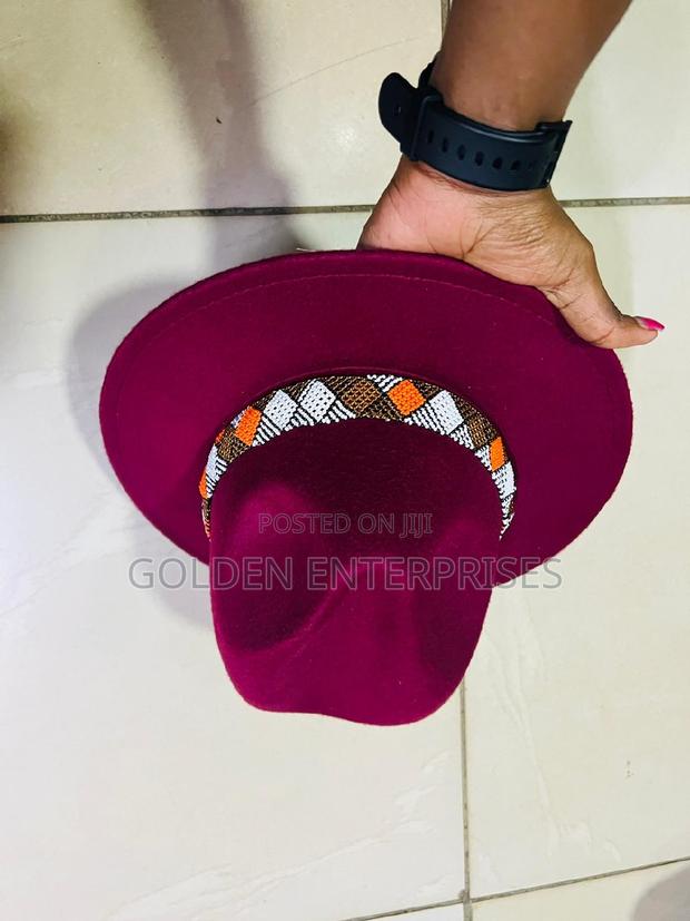 Maroon Wide Brim Beaded Fedora Hat - thumbnail 2