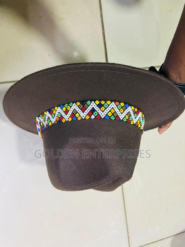 Dark Brown Wide Brim Beaded Fedora Hat