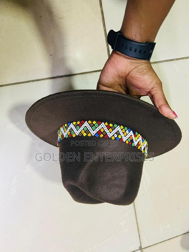 Dark Brown Wide Brim Beaded Fedora Hat - thumbnail 2