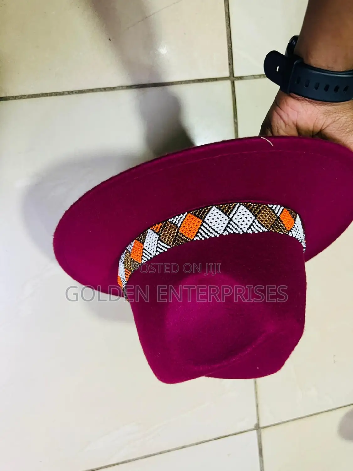 Maroon Wide Brim Beaded Fedora Hat
