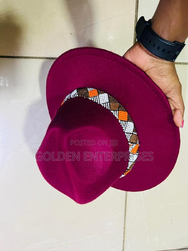 Maroon Wide Brim Beaded Fedora Hat - thumbnail 2