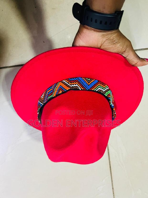 Red Wide Brim Beaded Fedora Hat - main view