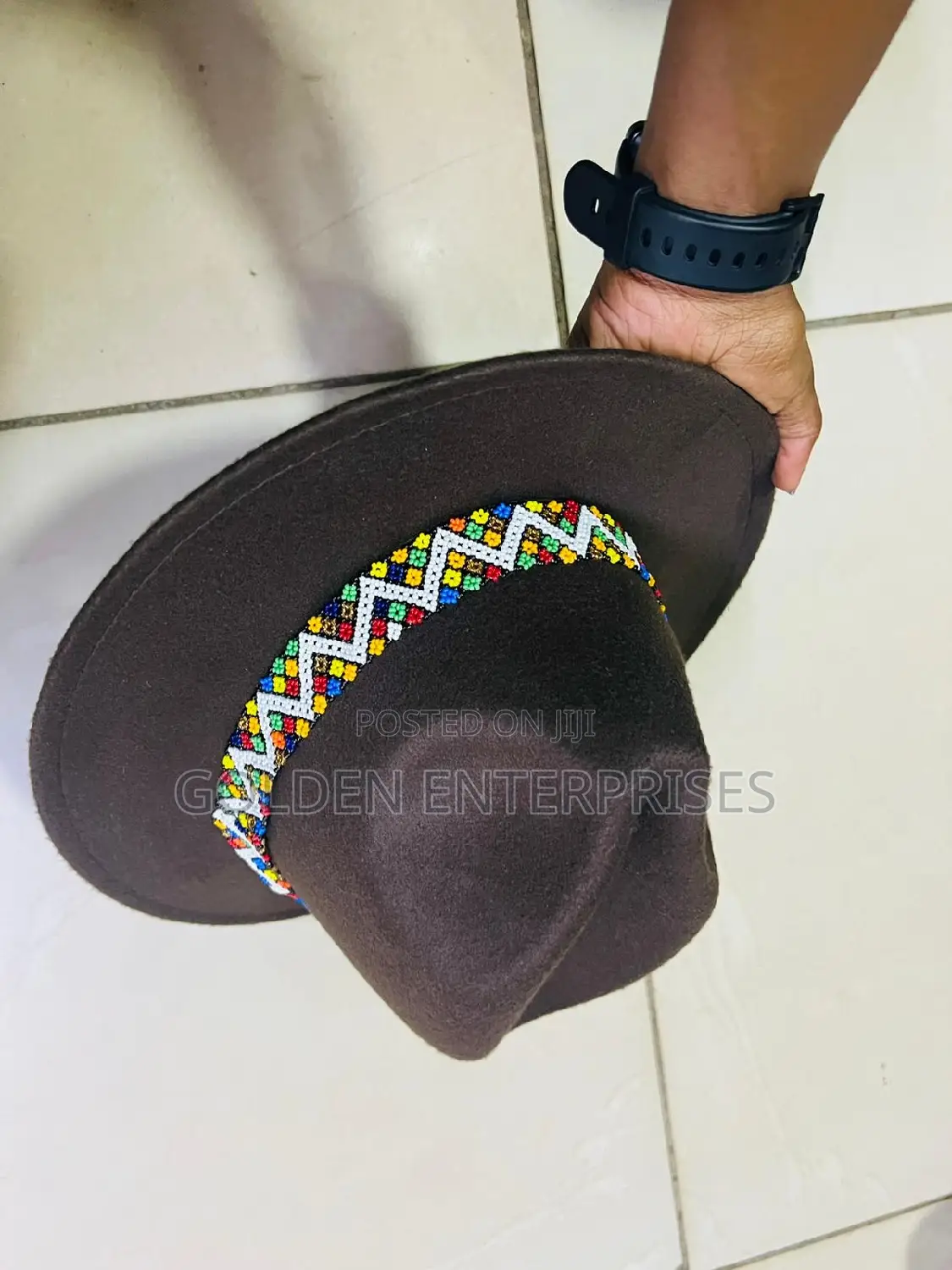 Black Wide Brim Beaded Fedora Hat