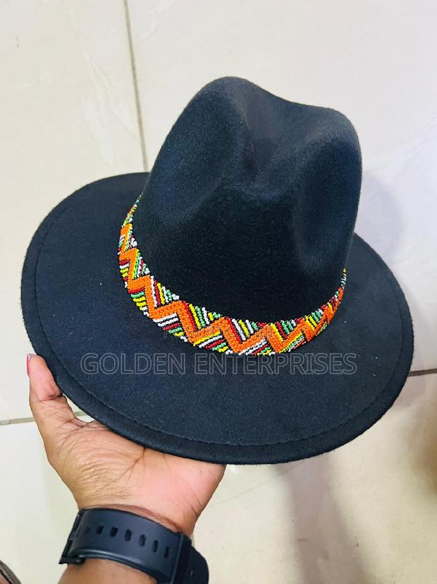 Black Wide Brim Beaded Fedora Hat - main view