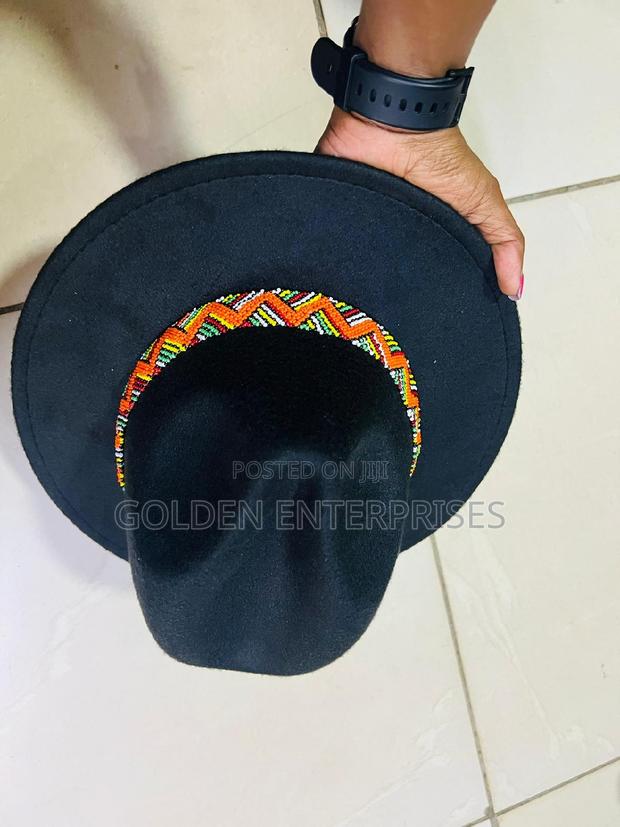 Black Wide Brim Beaded Fedora Hat - thumbnail 3