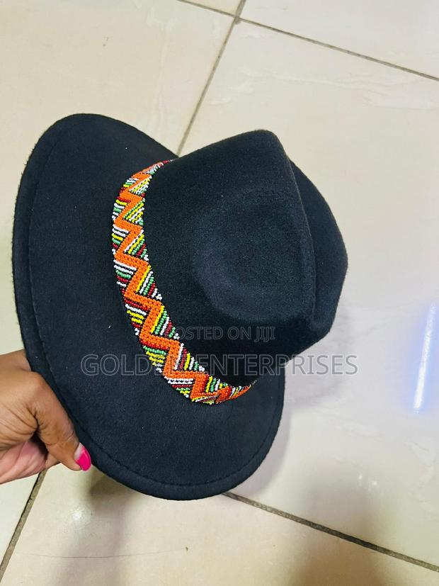 Black Wide Brim Beaded Fedora Hat - main view