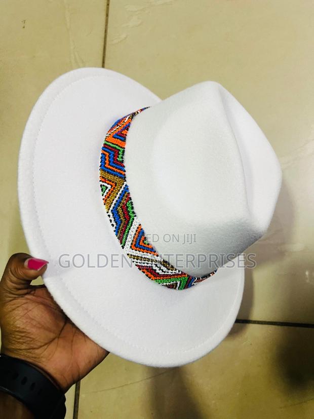 White Wide Brim Beaded Fedora Hat - main view
