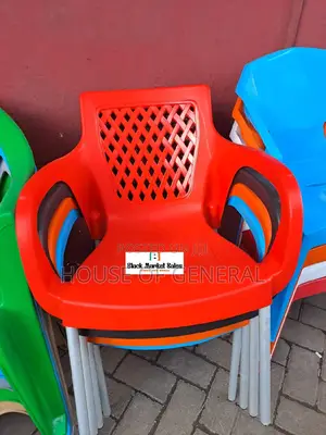 Red Strong Plastic Chair With Metal Tubing Legs