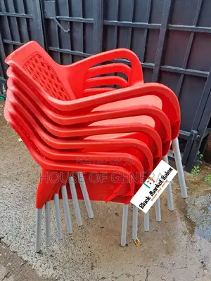 RED Strong Plastic Chair With Metal Legs