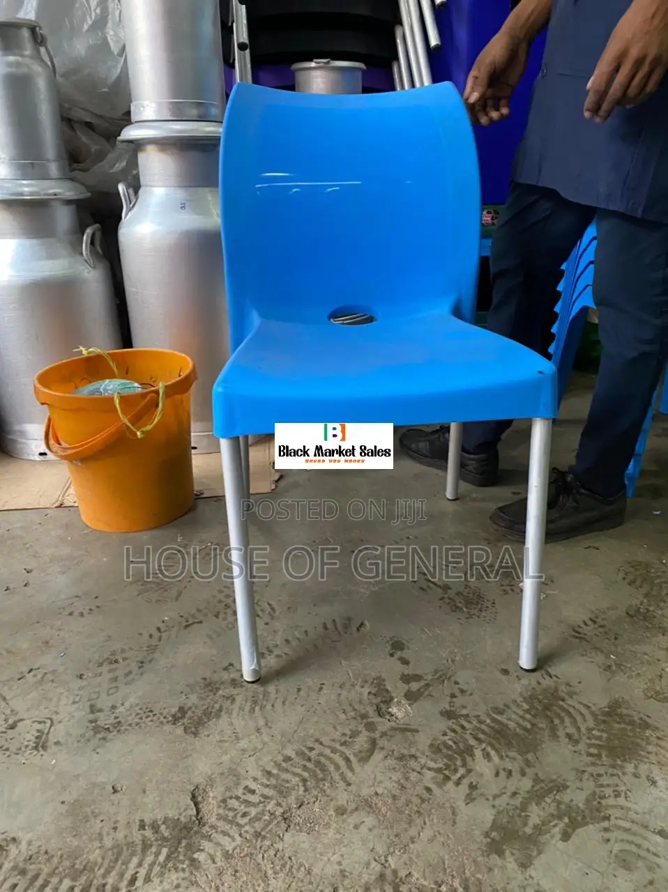 Armless Plastic Chair With Metal Tubing Legs