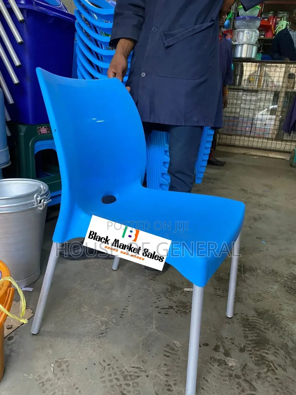 Armless Plastic Chair With Metal Tubing Legs