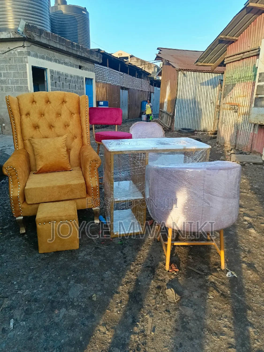 Pedicure Seat and a Puff, Manicure Set and a Reception Stool