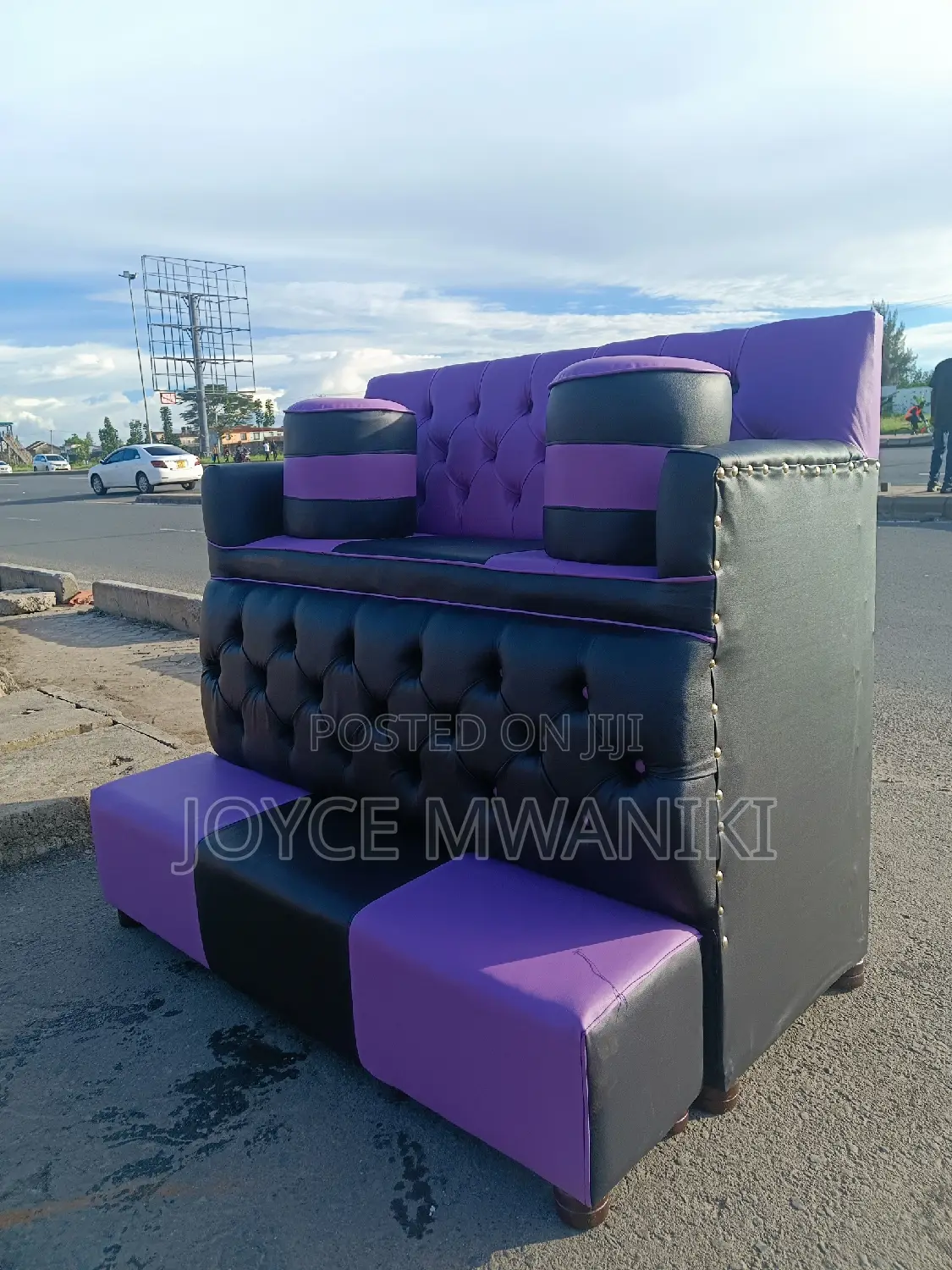Pedicure Seat, Purple Black 2 Seater With Armrest 