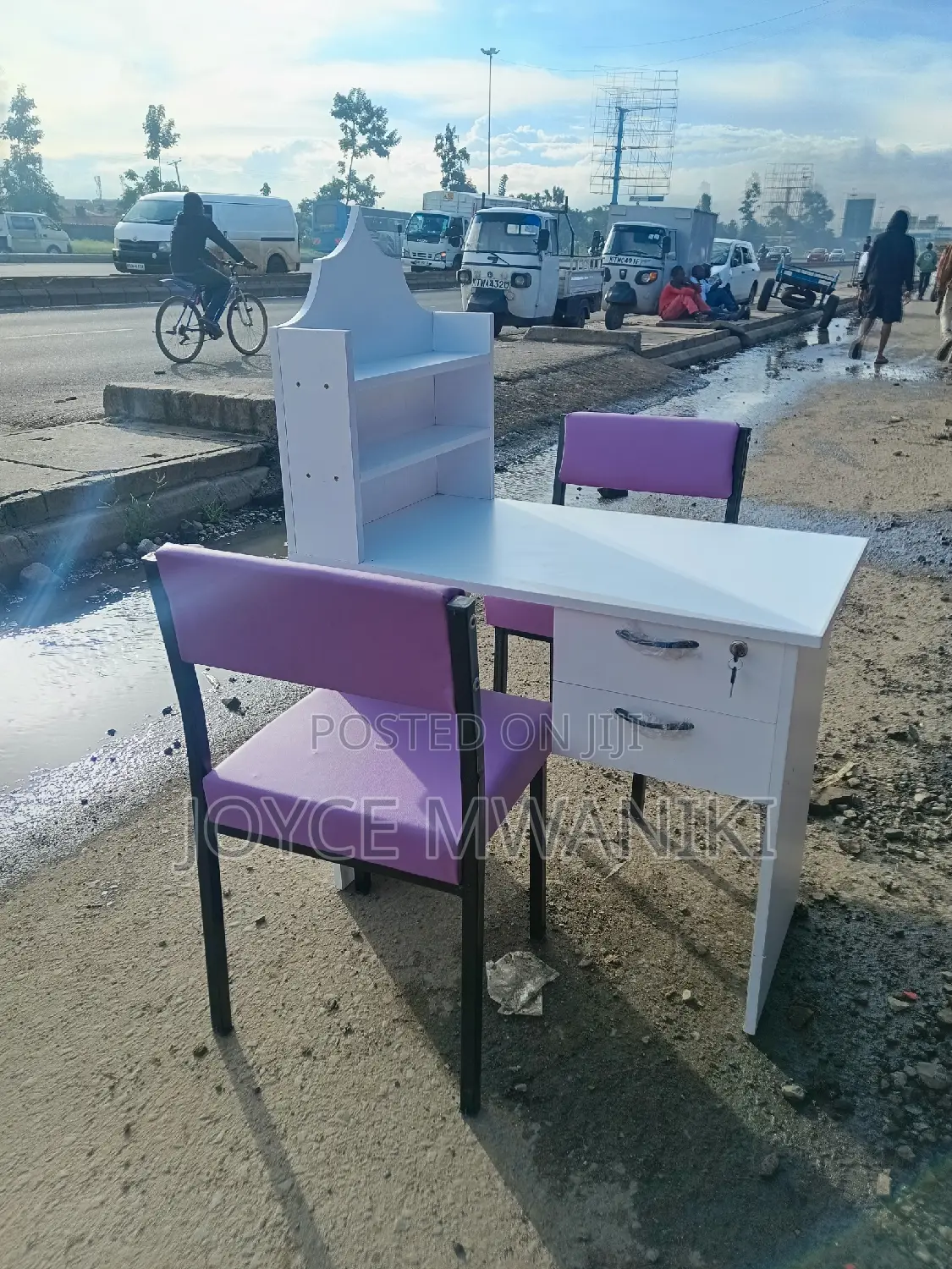 Manicure Set, Purple Seats and White Table 