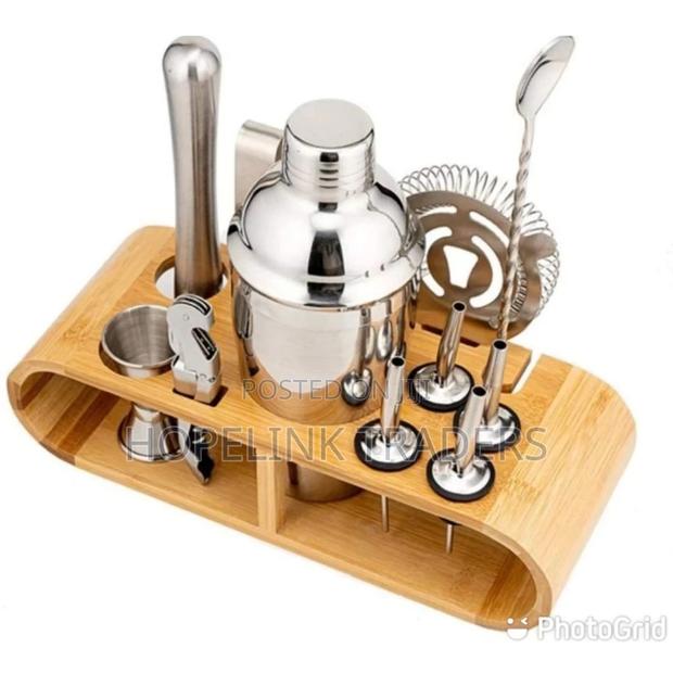 Cocktail Shaker Bartender Set With Wooden Stand - main view
