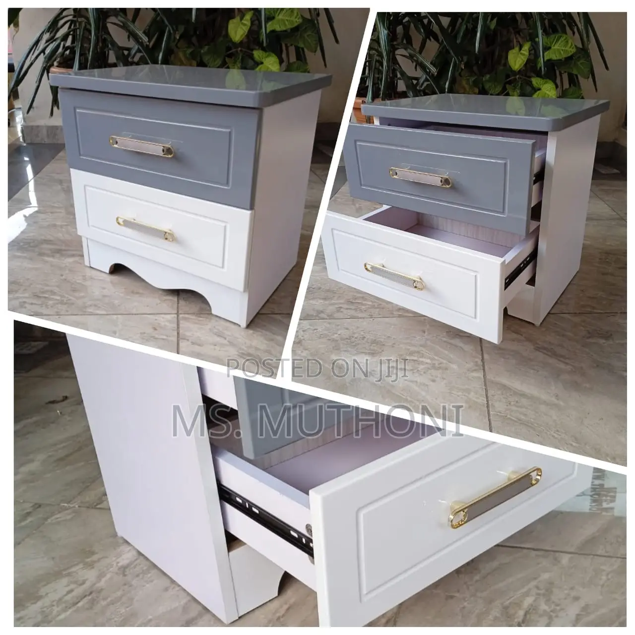Wooden Bedside Drawer(White / Gray )