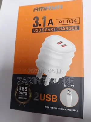 Amaya Micro Charger, Dual USB Port With Free Cable