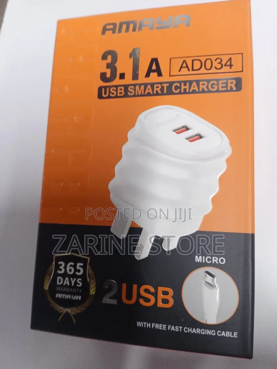 Amaya Micro Charger, Dual USB Port With Free Cable