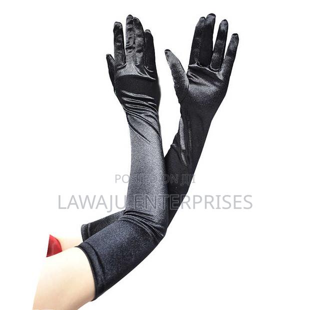 Black Long Satin Gloves - main view