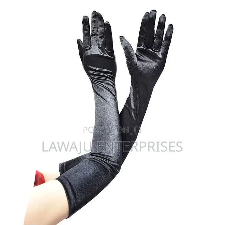 Black Long Satin Gloves