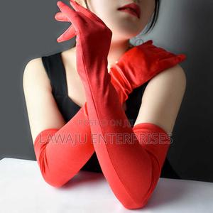 Long Red Satin Opera Gloves - thumbnail 2