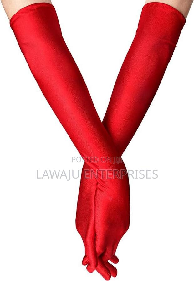 Long Red Satin Opera Gloves - thumbnail 3