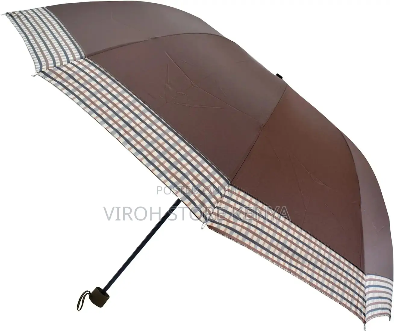 Foldable Umbrella Checked End Pocket Umbrella - Light Brown