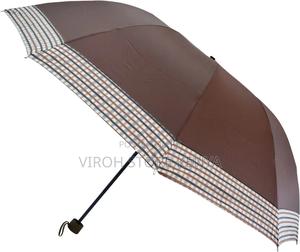 Foldable Umbrella Checked End Pocket Umbrella - Light Brown - thumbnail 2