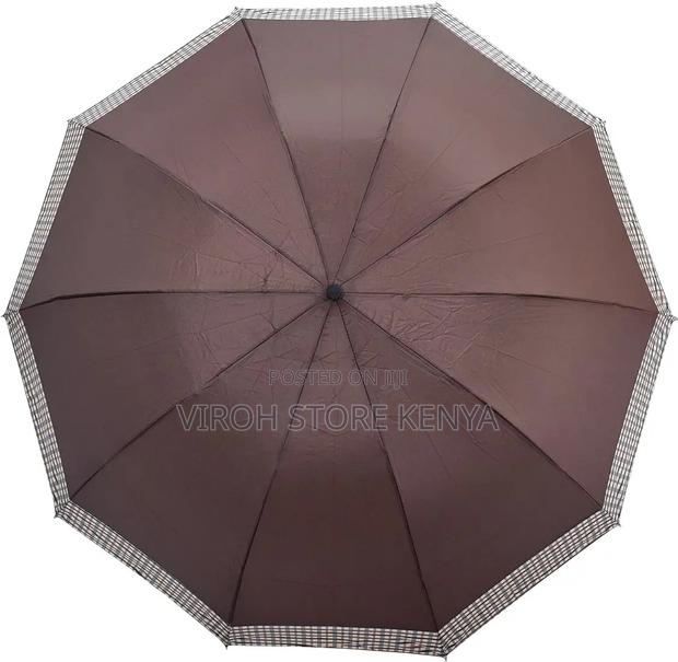 Foldable Umbrella Checked End Pocket Umbrella - Light Brown - thumbnail 3