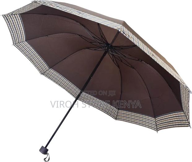Foldable Umbrella Checked End Pocket Umbrella - Light Brown - thumbnail 4