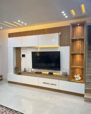 New Modern Fluted Panels Marble Sheet Combo TV Niche Design