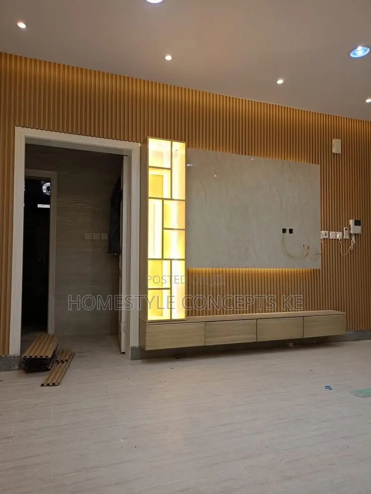 New Modern Fluted Panels Marble Sheet Combo TV Niche Design