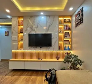 New Modern Fluted Panels Marble Sheet Combo TV Niche Design