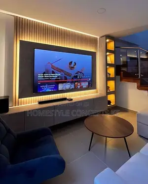 New Modern Fluted Panels Marble Sheet Combo TV Niche Design