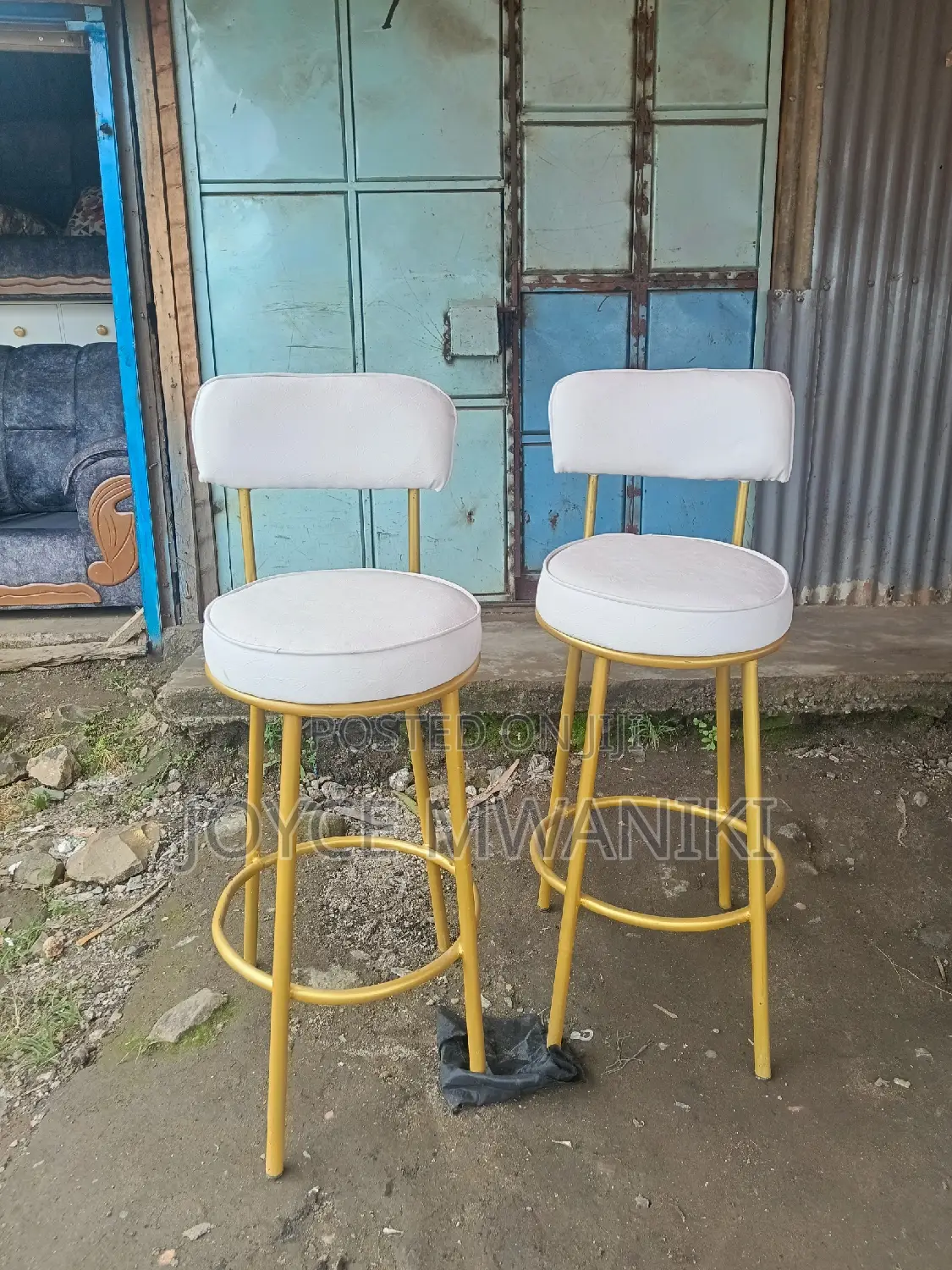 Counter Stools, White and Gold Colour Metal 