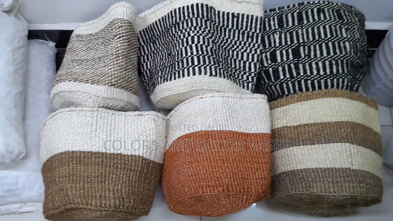 Baskets Size 10 Inches Brown and White