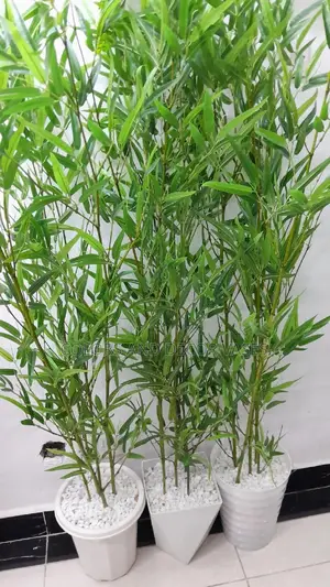 1.5m Artificial Bamboo Sticks With Plastic Vase and Pebbles