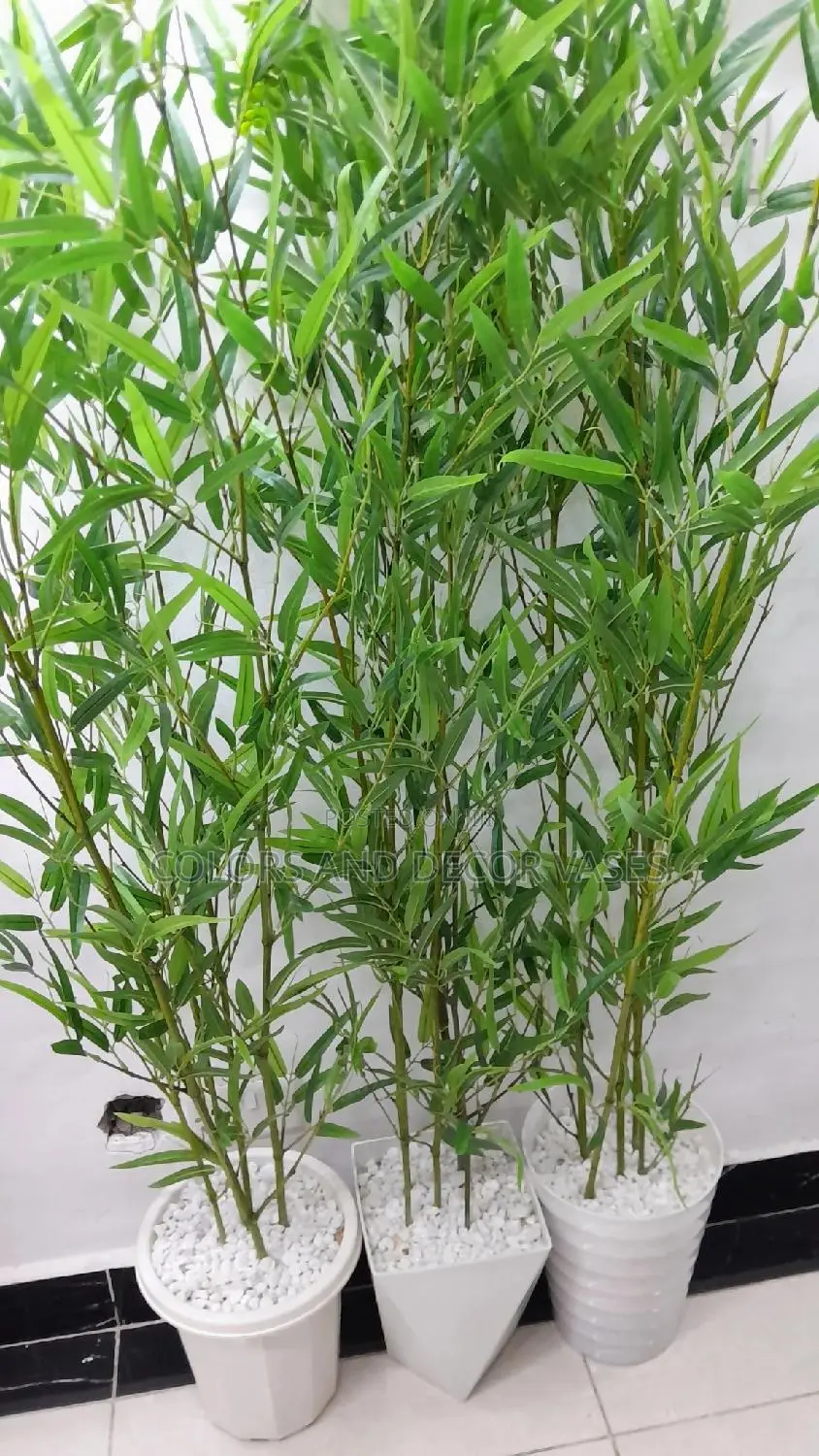1.5m Artificial Bamboo Sticks With Plastic Vase and Pebbles