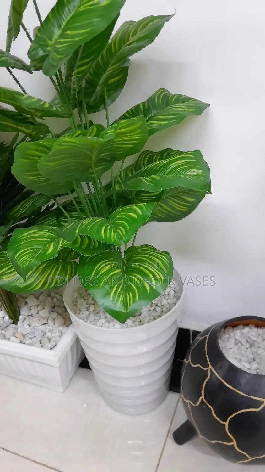 1.1m Long Artificial Plant With Plastic Vase And Pebbles