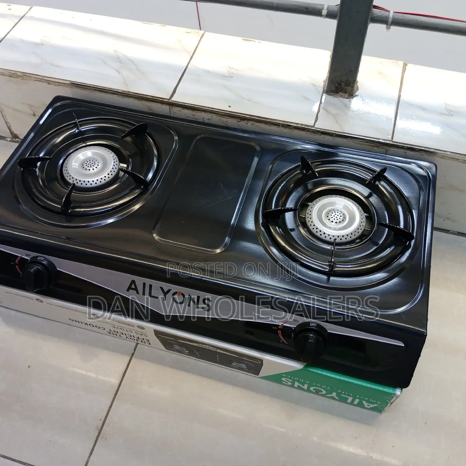 Ailyons Gas Cooker Stainless Steel 2 Burner Black