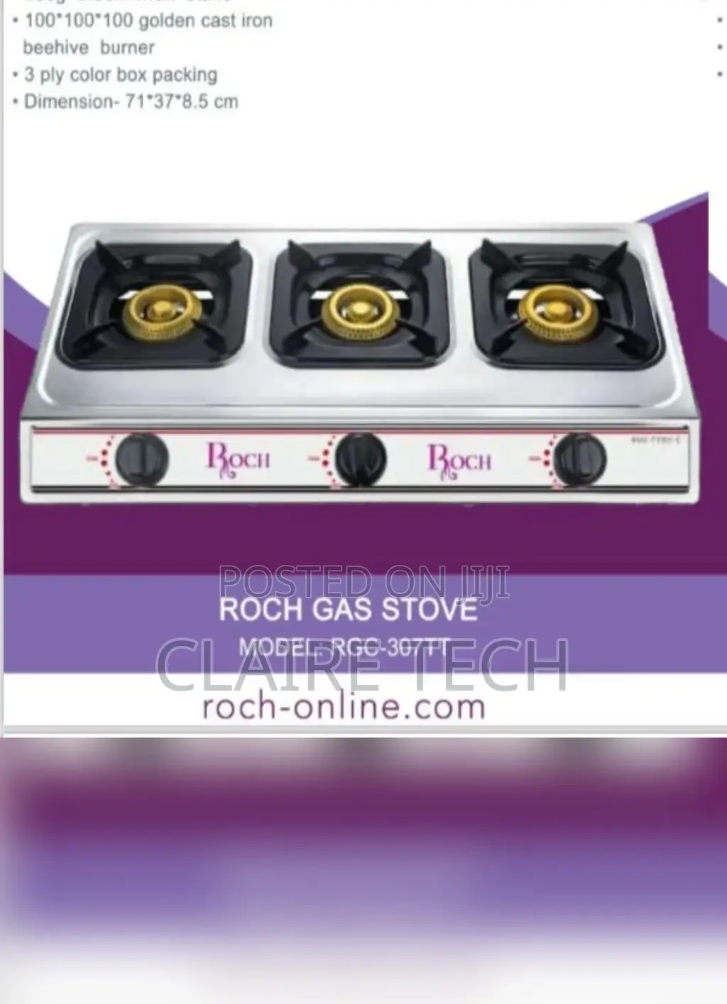 RGC-307TT ROCH 3 Burner Stainless Cooker